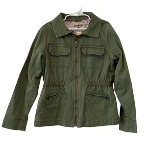 OshKosh Girls Green Utility Field Jacket Floral Lining Olive - Size 10 Excellent